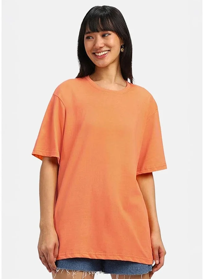 جونبيري تيشيرت قطن أورجانيك مقاس كبير للنساء بلون برتقالي